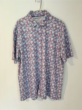 Johnston & Murphy Mens XL Short Sleeve Geometric Circle Print Button Down Shirt